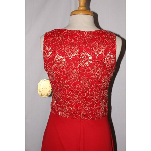 Fanny #1376 Floor Length Lace & Chiffon Maxi Gown-Size XL-RED-NEW - Picture 5 of 6
